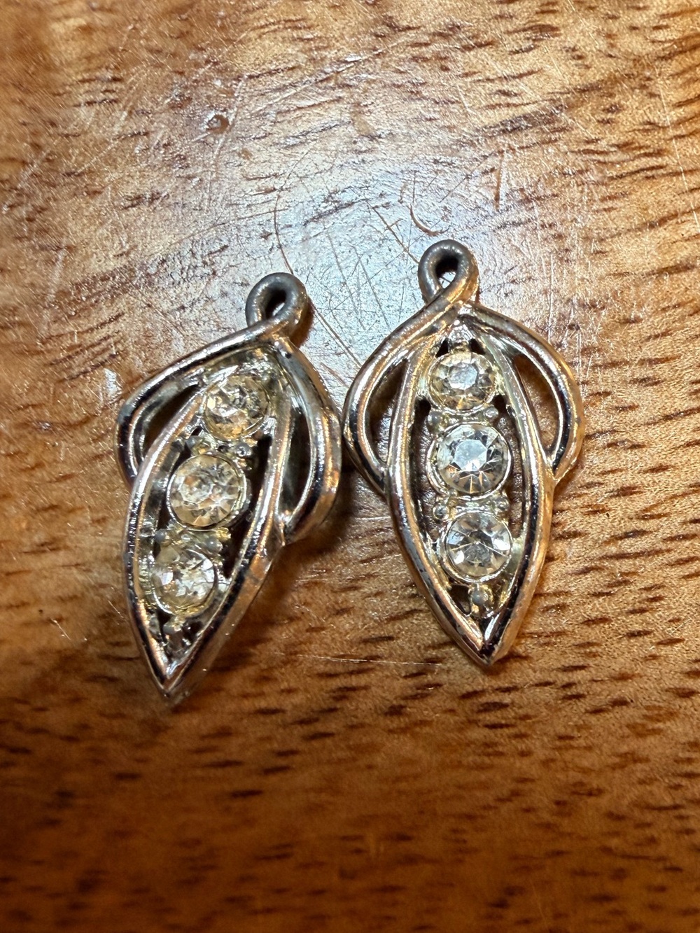 Mid century vintage Silver Leaf Crystal Drop Earrings
